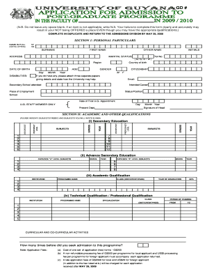 University of Guyana Graduate Application Form