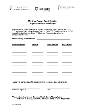 Physician Roster Addendum Form