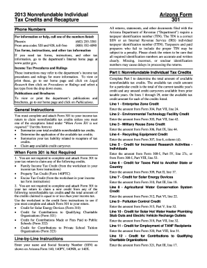 Arizona Form 301 Tax Credits and Recapture