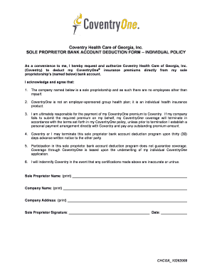 Sole Proprietor Bank Account Deduction Form