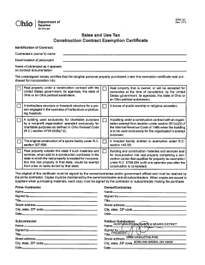 Ohio Construction Contract Exemption Certificate