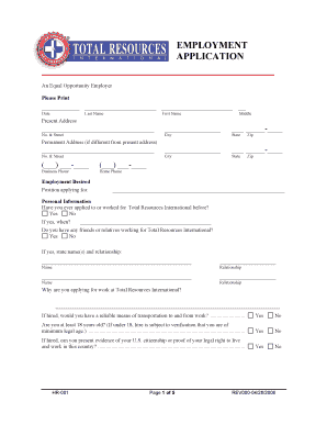 HR-001 APPLICATION FORM - Total Resources Intl