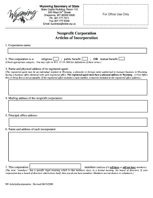 Article of incorporation sample - BFormb WY Articles of Incorporation Nonprofit bb - Find Legal Information