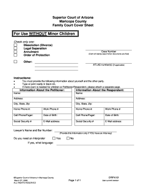 Arizona Family Court Cover Sheet