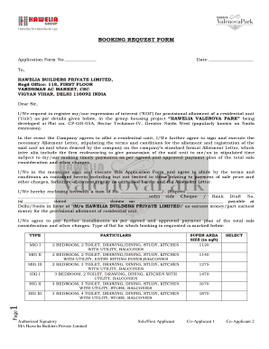 Hawelia Valenova Park Booking Request Form