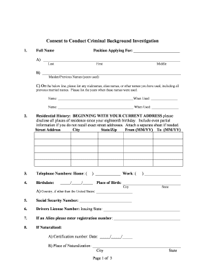 Consent to Conduct Criminal Background Investigation