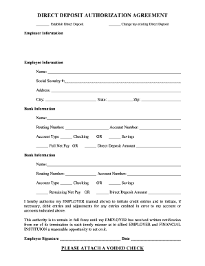 Direct Deposit Authorization Agreement