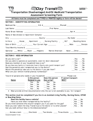 Clay Transit Medicaid Transportation Assessment Form