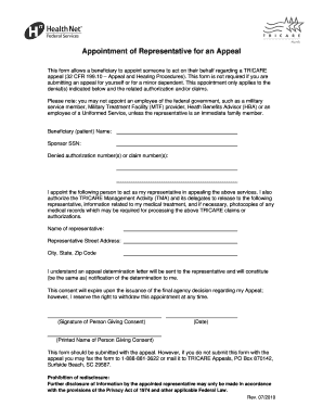 TRICARE Appeal Representative Appointment Form