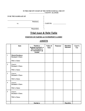 Illinois Trial Asset & Debt Table