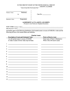 Illinois Joint Simplified Agreement as to Assets and Debts