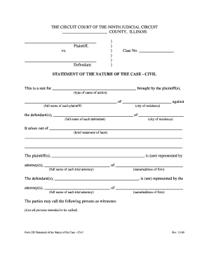 Illinois Civil Case Statement of Nature
