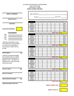 California State University Student Time Sheet