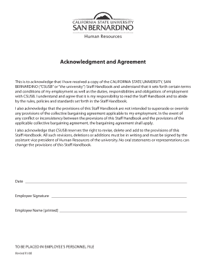 CSUSB Staff Handbook Acknowledgment