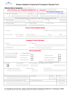 Student Assistant Employment Transaction Request Form