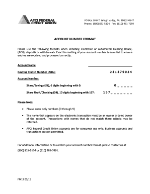 APCI Federal Credit Union Account Format Instructions