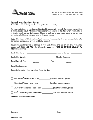 Travel Notification Form