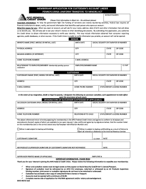 Membership Application for Custodian’s Account under Pennsylvania Uniform Transfers to Minors Act