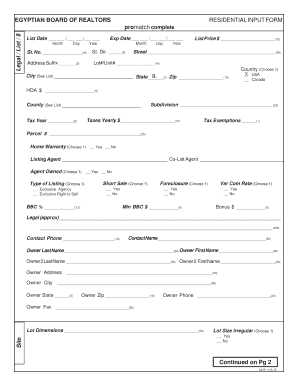 Egyptian Board of Realtors Residential Input Form