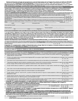 Solicitud de Exención de Cuotas de Inscripción de la Junta de Gobernadores de los Colegios Comunitarios de California
