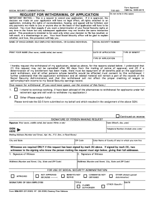 Social Security Application Withdrawal Form