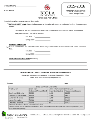 Loan Change Form