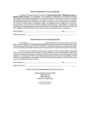 Student Liability Release Form