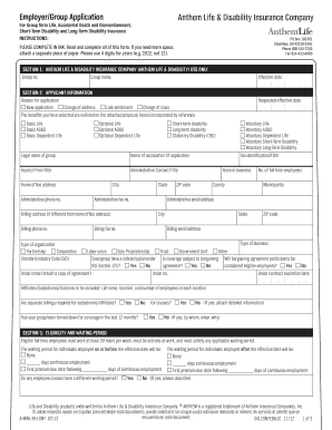 Employer Group Application Anthem Life & Disability Insurance