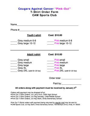 Personalized shirts template - Cougars Against Cancer Pink-Out T-Shirt Order Form CAM - camcougars