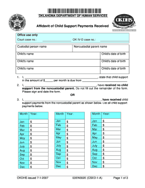 Oklahoma Child Support Payments Affidavit