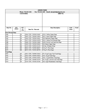 Indigo Imports Order Form
