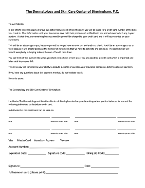Dermatology Credit Card Authorization Form