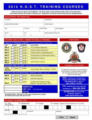 2012 HOST Training Courses Registration Form