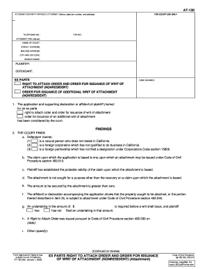 California Ex Parte Right to Attach Order