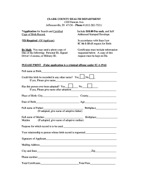 Clark County Birth Record Application