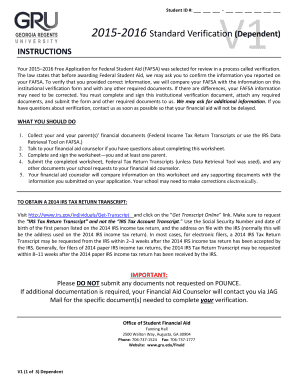2015-2016 Standard Verification Form