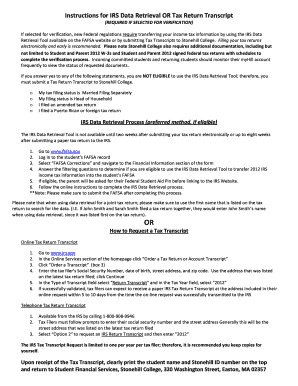 IRS Data Retrieval or Tax Return Transcript Instructions