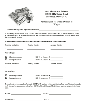 Authorization for Direct Deposit of Wages