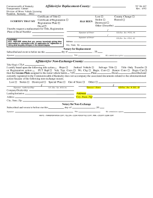 Kentucky Affidavit for Replacement Title