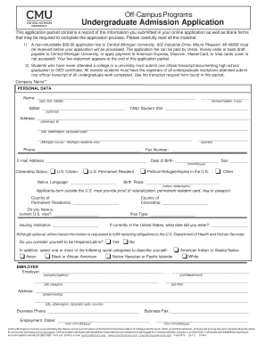 Central Michigan University Undergraduate Admission Application