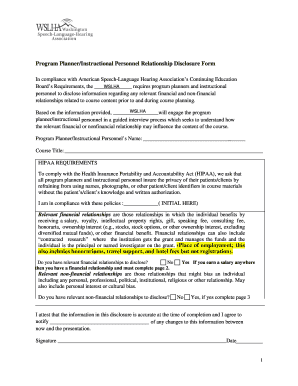 ASHA Program Planner Disclosure Form