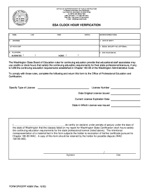 Washington ESA Clock Hour Verification