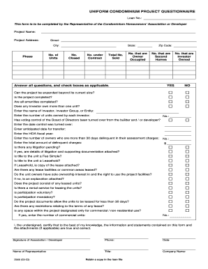 Uniform Condominium Project Questionnaire