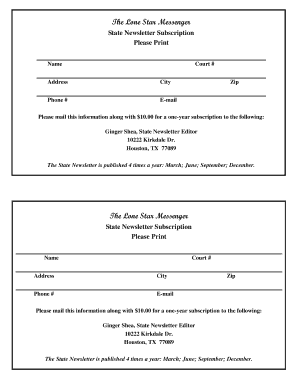 Texas State Newsletter Subscription Form