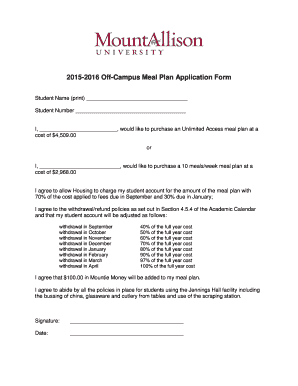2015-2016 Off-Campus Meal Plan Application Form