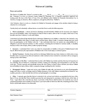 Waiver of Liability for Habitat for Humanity
