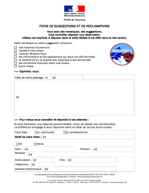 FICHE DE SUGGESTIONS ET DE RECLAMATIONS