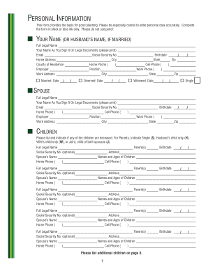 Estate Planning Personal Information Form