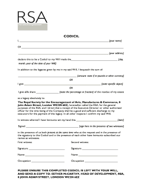Codicil to Will Form