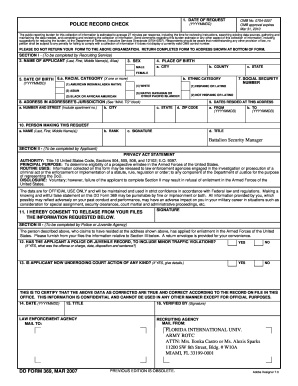 US Military Police Record Check Form